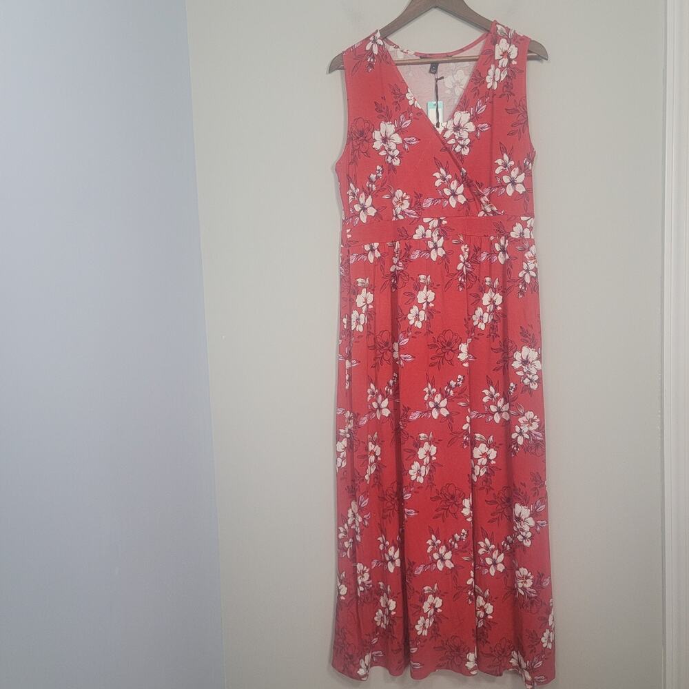 NWT 41 Hawthorn Stitch Fix XL Sleeveless V Surplice Neck Floral Maxi Dress Red